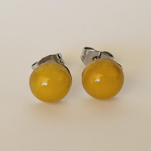 Jewelry New 8mm Yellow Topaz Stud Earrings On 316l Ss Posts